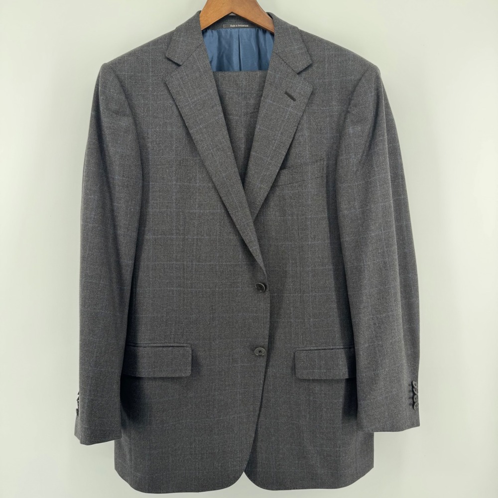 Ermenegildo Zegna Suit Mens 44R 38x31 Grey Wool Cashmere Glen Plaid Switzerland